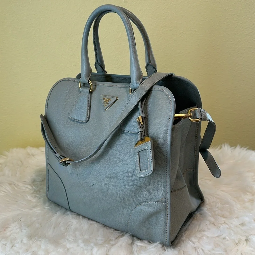 💯Authentic Prada Light Blue Safiano Leather Tote Bag🍀
